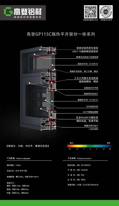 （中国）科技有限公司官网GP115C隔热平开窗纱一体系列